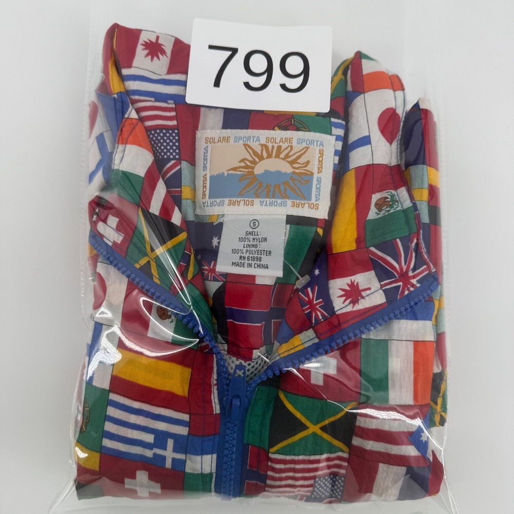 Solare‎ Sporta Flag Print Windbreaker Jacket Women Small Multicolor Vintage 90s - Picture 9 of 9